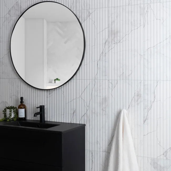 Riva White Matt Marble Effect Decor Wall Tile 600x300mm