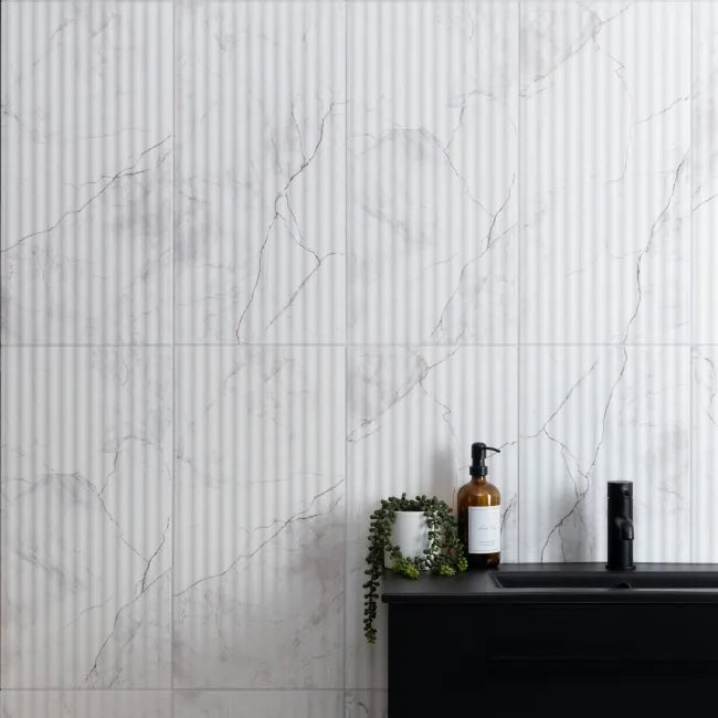Riva White Matt Marble Effect Decor Wall Tile 600x300mm