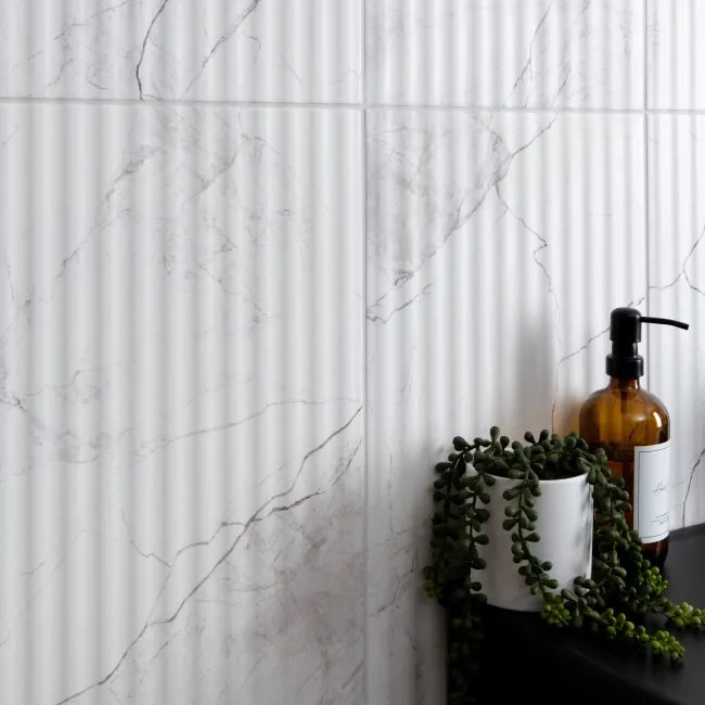 Riva White Matt Marble Effect Decor Wall Tile 600x300mm