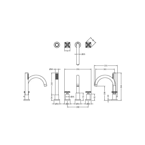 Aztec 4 Tap Hole Bath Mixer Tap With Shower Kit Chrome