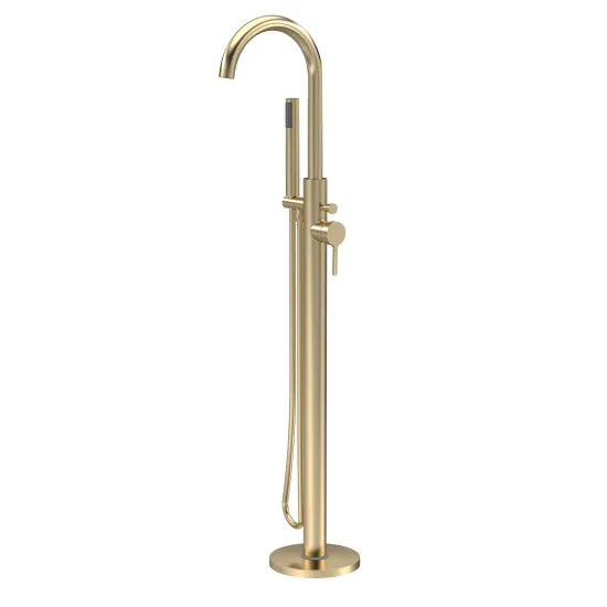 Aztec Floor Standing Bath Mixer Tap with Shower Kit Brushed Brass