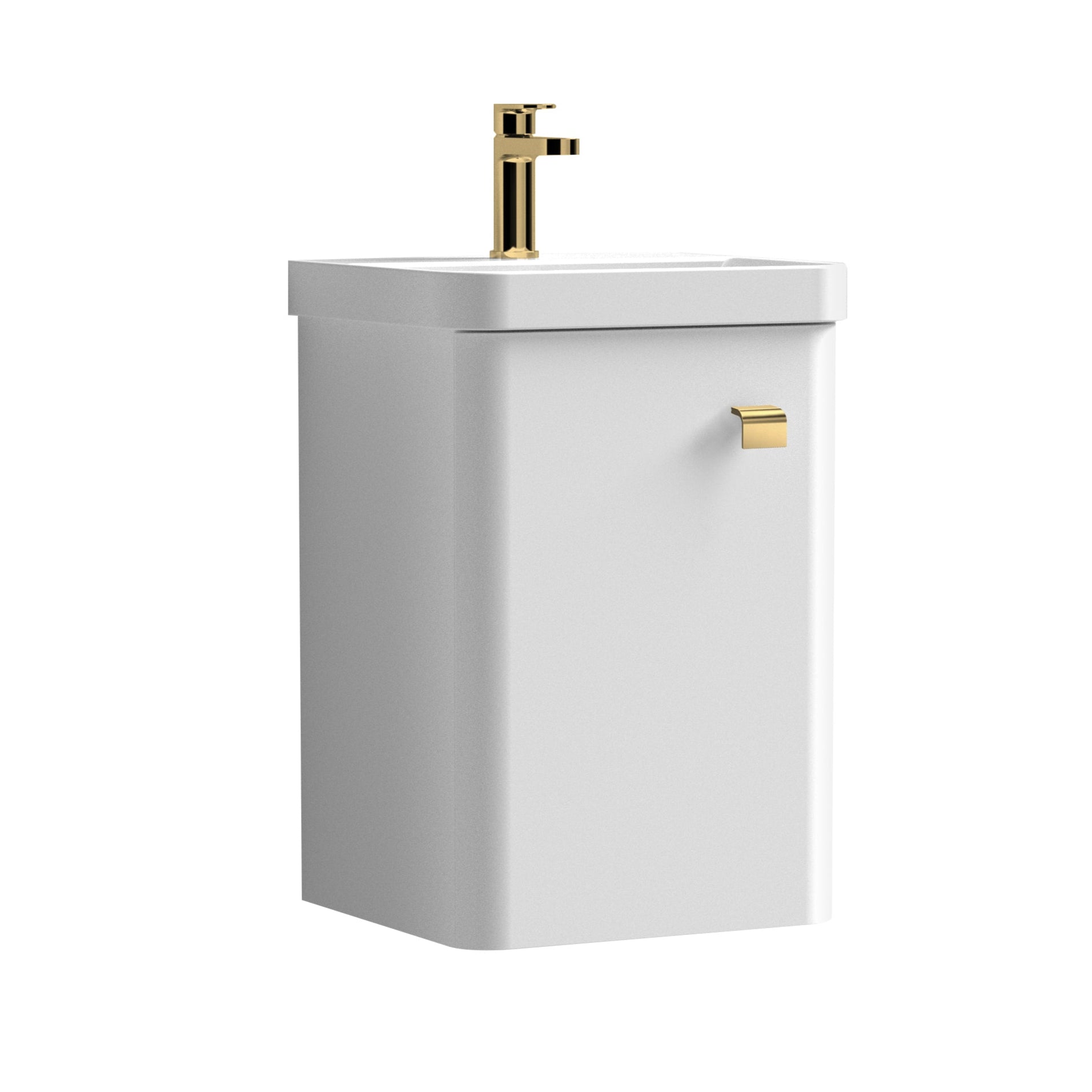 Nuie 400mm Wall Hung Vanity Gloss White & Basin with Brass Handle