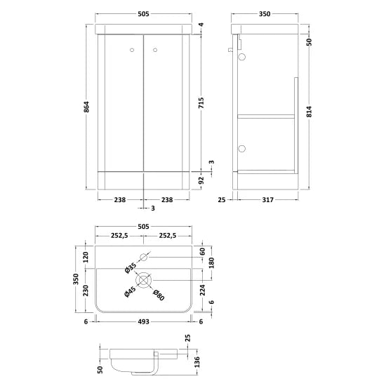 Core Gloss White 500mm Floor Standing 2-Door Vanity & Basin