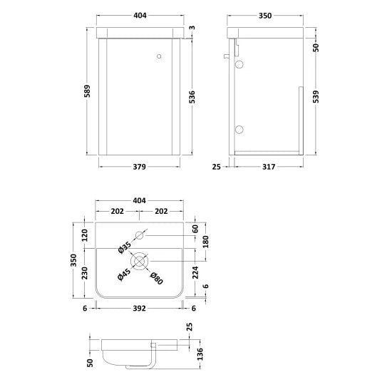 Nuie Core 400mm Wall Hung Unit Soft Black & Basin