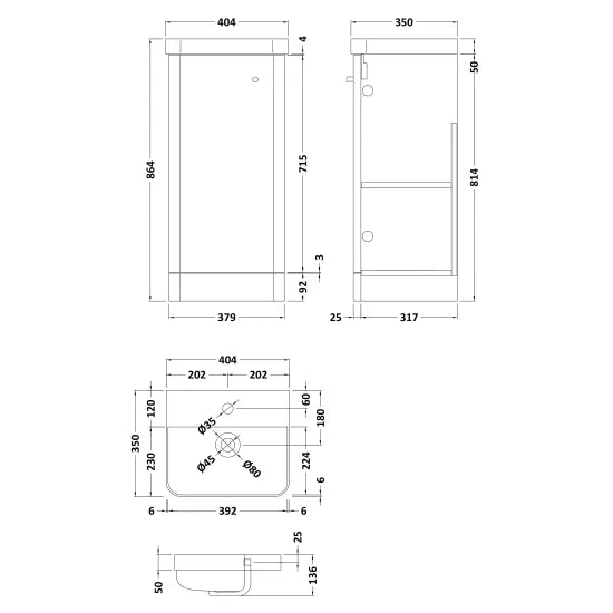 Nuie Core 400mm Soft Black Floor Standing 1 Door Unit & Basin