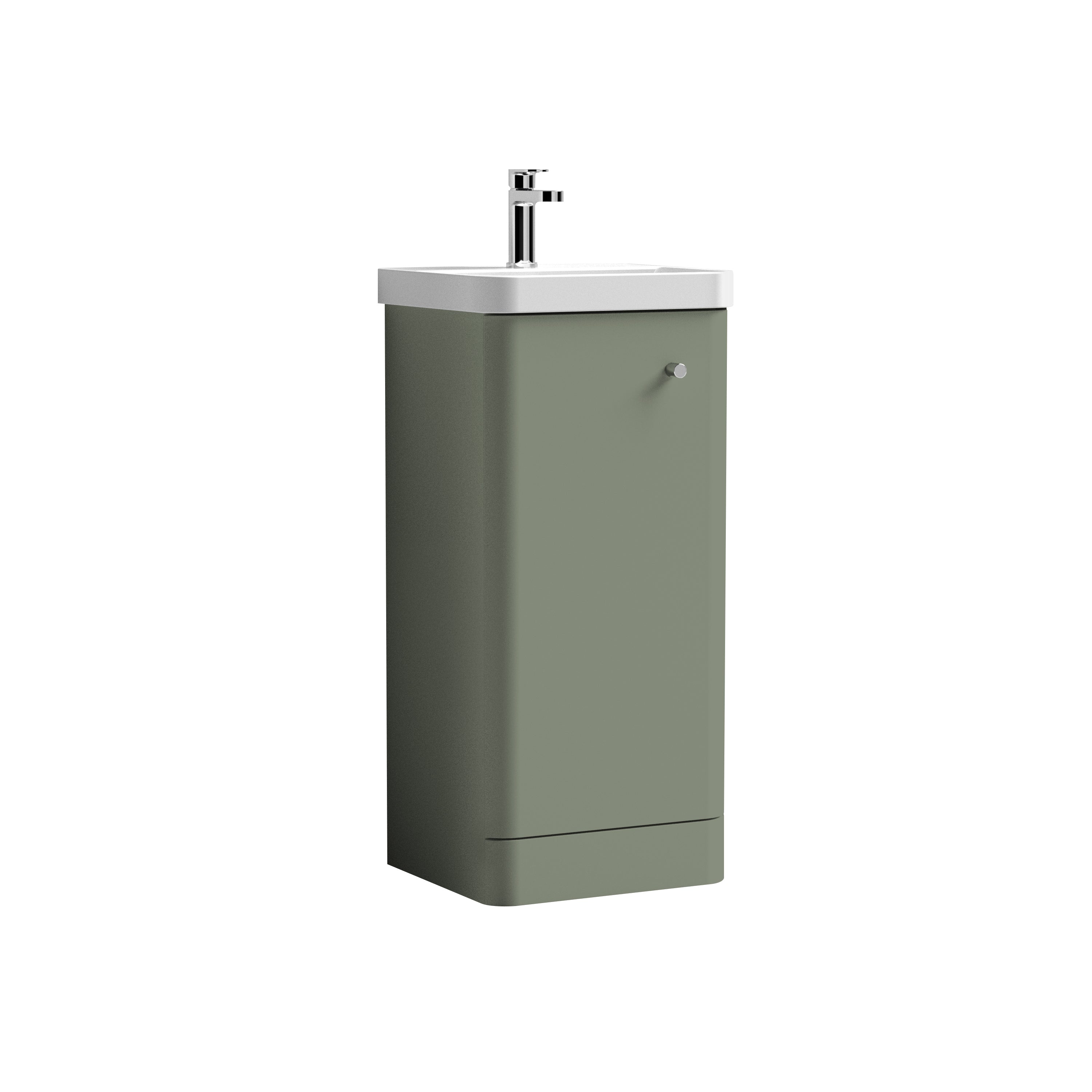 Nuie Core 400mm Satin Green Floor Standing 1 Door Unit & Basin