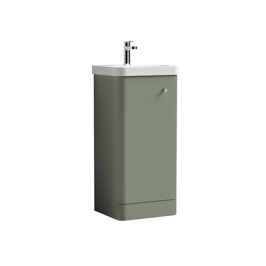 Nuie Core 400mm Satin Green Floor Standing 1 Door Unit & Basin