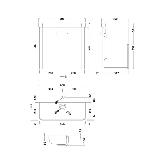 Core Soft Black 600mm Wall Hung 2 Door Unit & Basin