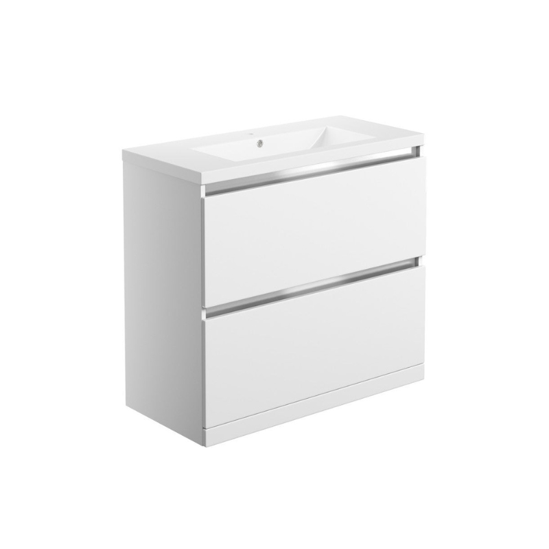 Dante 815mm 2 Drawer Floor Standing Basin Unit Inc. Basin - White Gloss