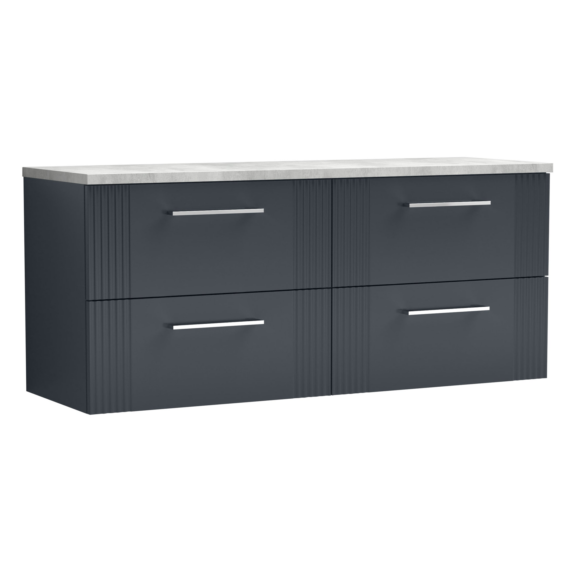 Nuie Deco Soft Black 1200 Wall Hung Double Vanity & Laminate Worktop Bellato Grey