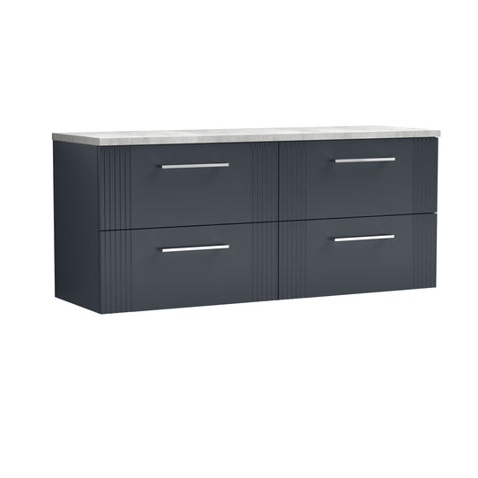 Nuie Deco Soft Black 1200 Wall Hung Double Vanity & Laminate Worktop Bellato Grey