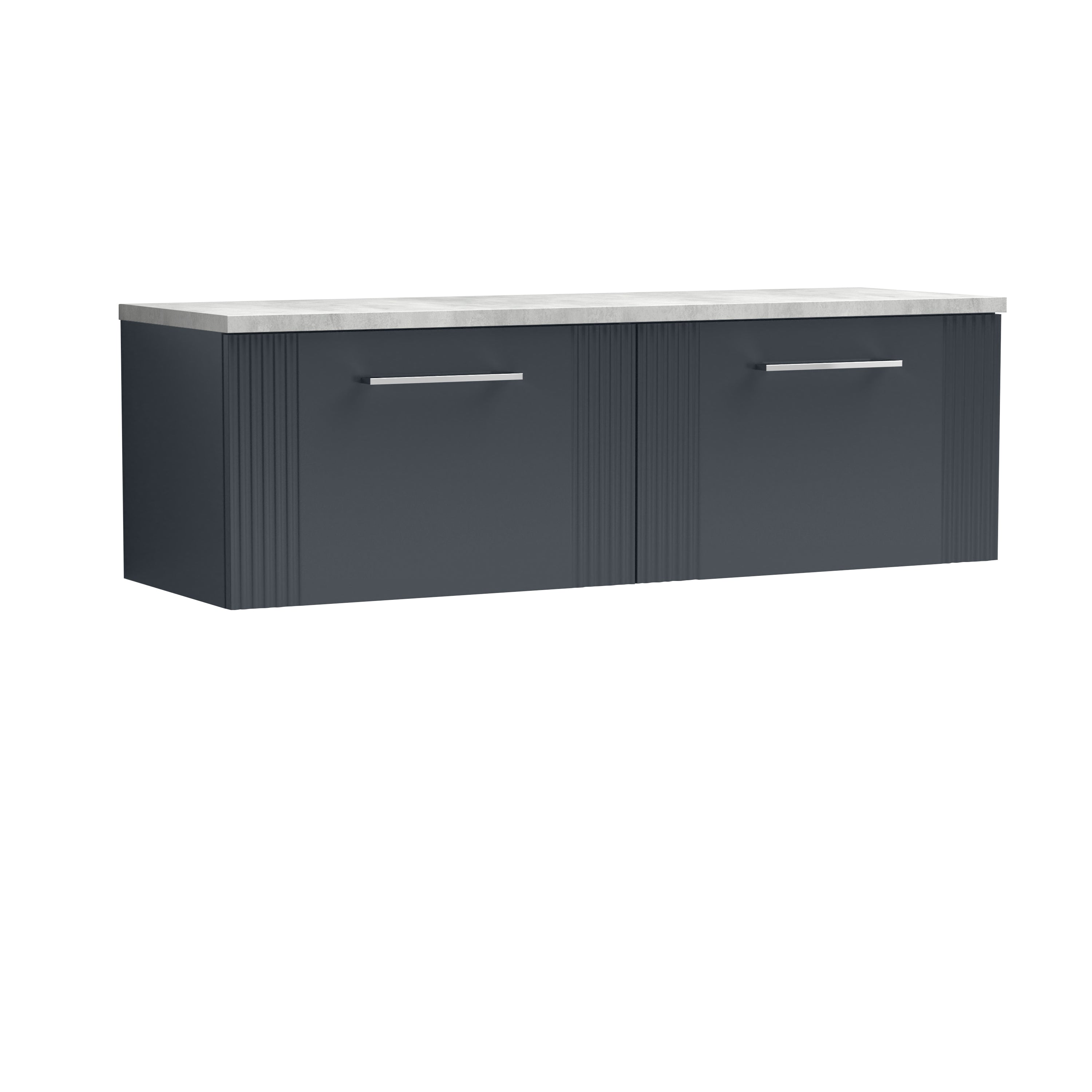 Nuie Deco Soft Black 1200 Wall Hung Double Vanity & Laminate Worktop Bellato Grey