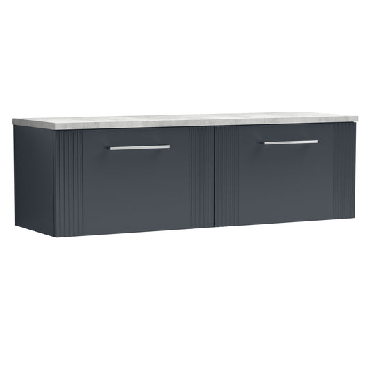 Nuie Deco Soft Black 1200 Wall Hung Double Vanity & Laminate Worktop Bellato Grey