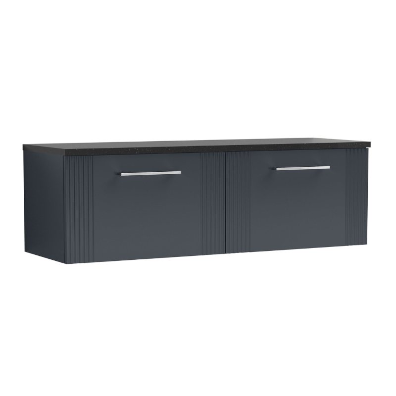 Nuie Deco Soft Black 1200 Wall Hung Double Vanity & Laminate Worktop Sparkling Black