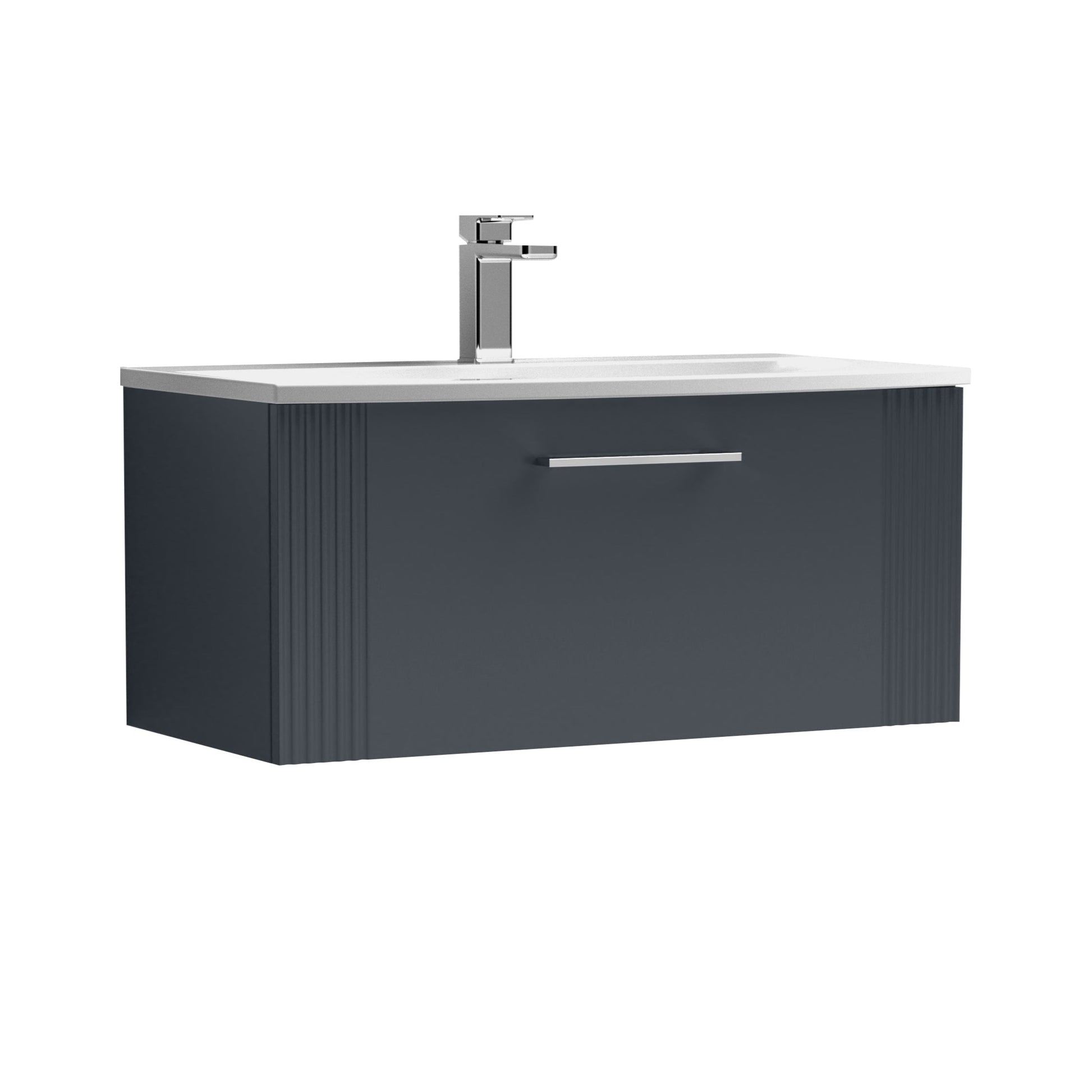 Nuie Deco 800mm Soft Black Wall Hung Single Drawer Vanity & Curved Basin