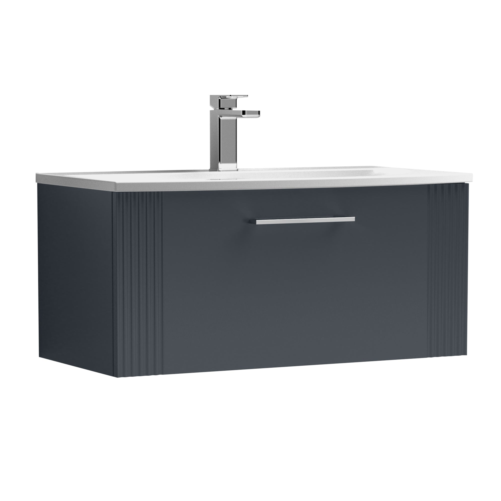 Nuie Deco 800mm Soft Black Wall Hung Single Drawer Vanity & Curved Basin