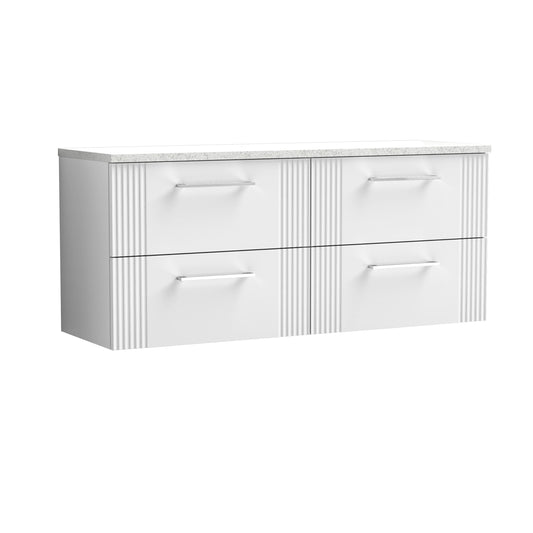 Nuie Deco Satin White 1200 Wall Hung Double Vanity & Laminate Worktop Sparkling White