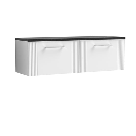 Nuie Deco Satin White 1200 Wall Hung Double Vanity & Laminate Worktop Sparkling Black