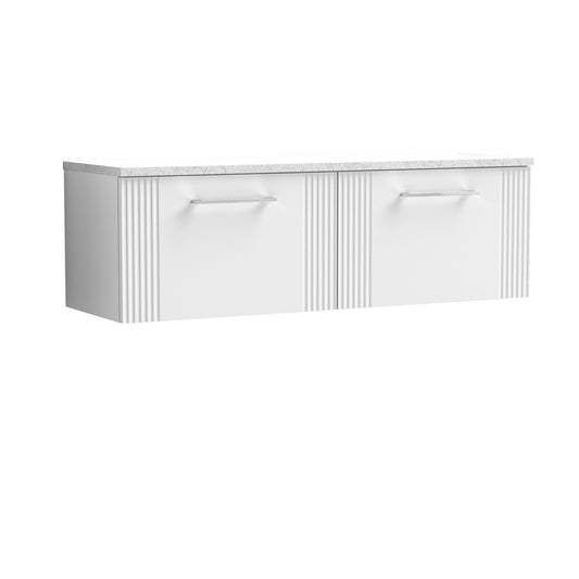 Nuie Deco Satin White 1200 Wall Hung Double Vanity & Laminate Worktop Sparkling White