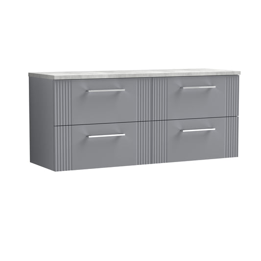 Nuie Deco Satin Grey 1200 Wall Hung Double Vanity & Laminate Worktop Bellato Grey