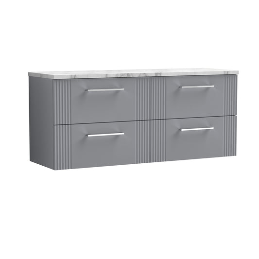 Nuie Deco Satin Grey 1200 Wall Hung Double Vanity & Laminate Worktop Matt Carrera Marble