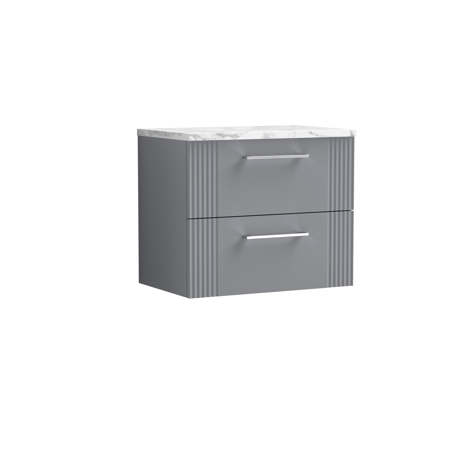 Nuie Deco Satin Grey 600 Wall Hung Vanity & Laminate Worktop Carrera Marble