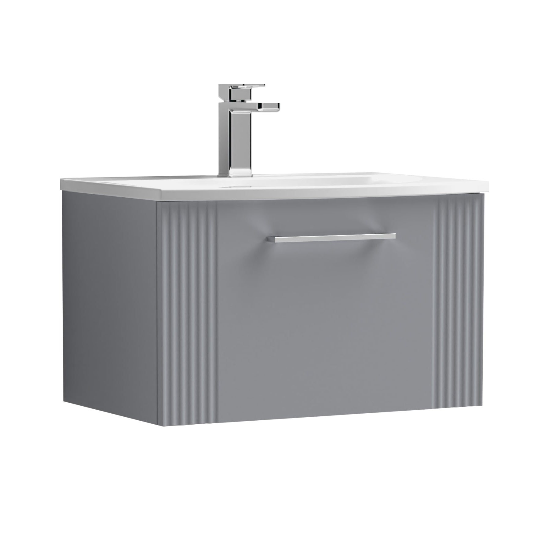 Nuie Deco 600mm Satin Grey Wall Hung Single Drawer Vanity & Curved Basin