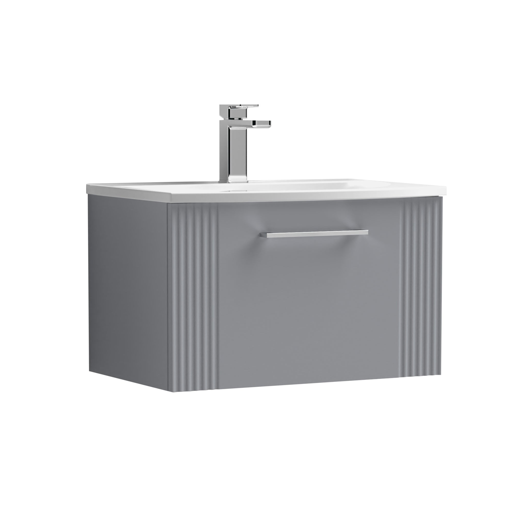 Nuie Deco 600mm Satin Grey Wall Hung Single Drawer Vanity & Curved Basin