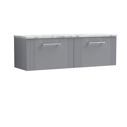 Nuie Deco Satin Grey 1200 Wall Hung Double Vanity & Laminate Worktop Matt Carrera Marble