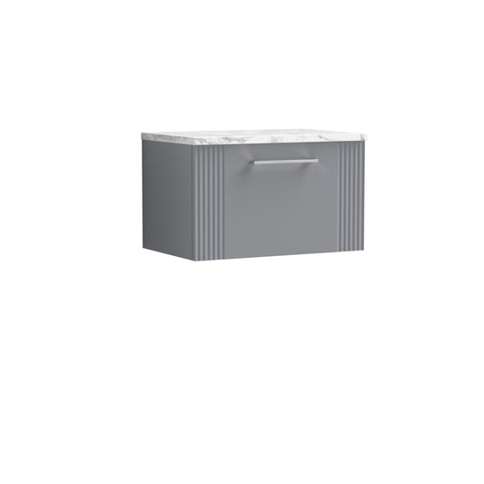 Nuie Deco Satin Grey 600 Wall Hung Vanity & Laminate Worktop Matt Carrera Marble