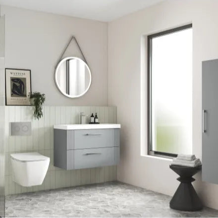 Deco Satin Grey 800mm Wall Hung 2 Drawer Vanity & Mid-Edge Basin