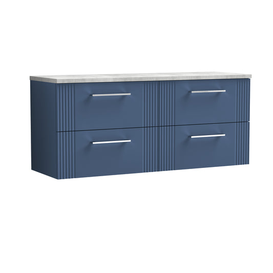 Nuie Deco Satin Blue 1200 Wall Hung Double Vanity & Laminate Worktop Bellato Grey