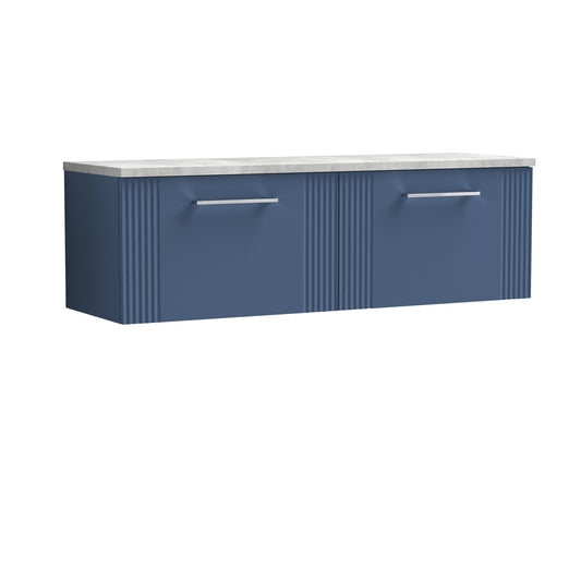 Nuie Deco Satin Blue 1200 Wall Hung Double Vanity & Laminate Worktop Bellato Grey