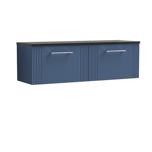 Nuie Deco Satin Blue 1200 Wall Hung Double Vanity & Laminate Worktop Sparkling Black