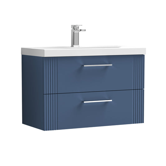 Nuie Deco 800mm Satin Blue Wall Hung 2 Drawer Vanity & Mid-Edge Basin