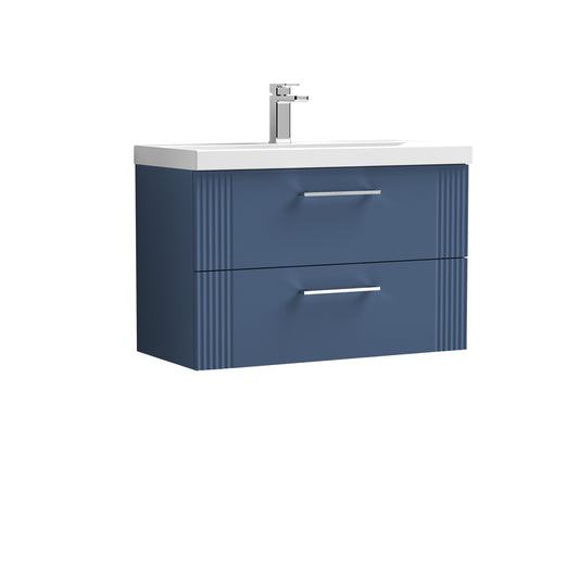 Nuie Deco 800mm Satin Blue Wall Hung 2 Drawer Vanity & Thin Edge Basin