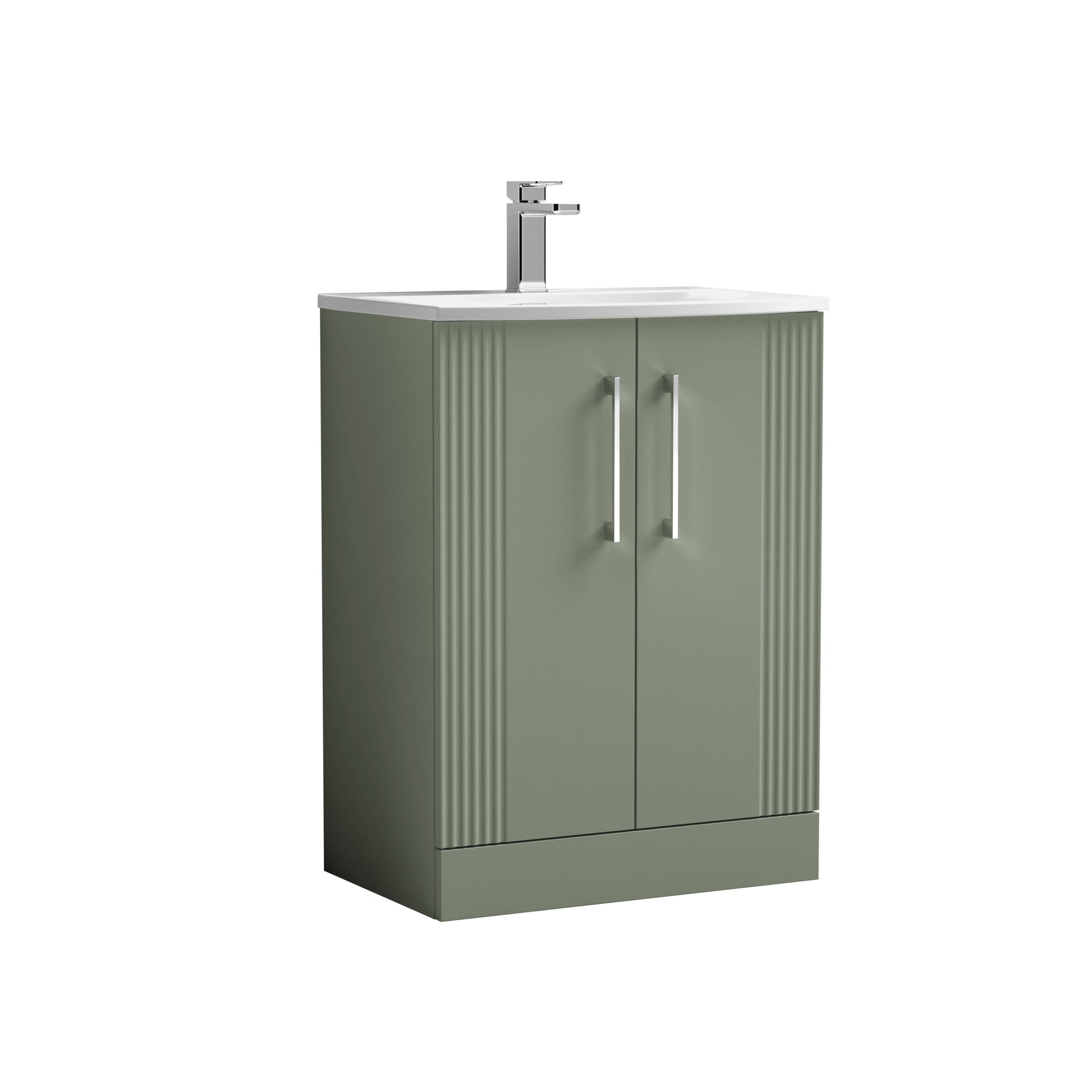 Nuie Deco 600mm Satin Green Floor Standing 2 Door Vanity & Basin 4