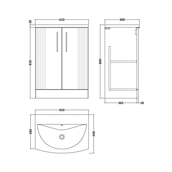 Nuie Deco 600mm Satin Green Floor Standing 2 Door Vanity & Basin 4