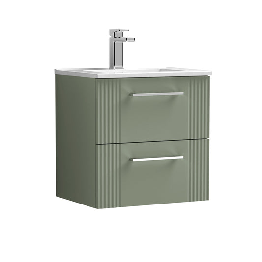 Nuie Deco 500mm Satin Green Wall Hung 2 Drawer Vanity & Basin 2