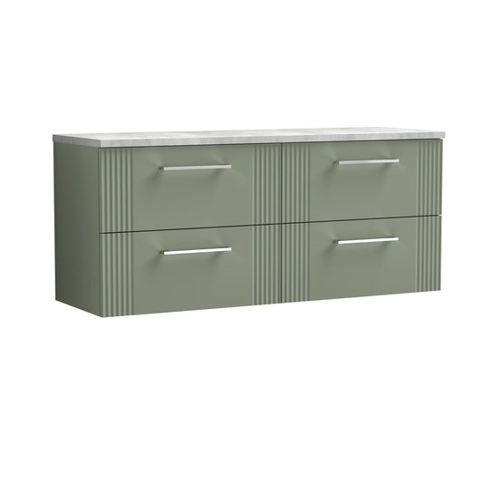 Nuie Deco Satin Green 1200 Wall Hung Double Vanity & Laminate Worktop Bellato Grey