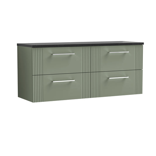 Nuie Deco Satin Green 1200 Wall Hung Double Vanity & Laminate Worktop Sparkling Black