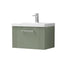 Deco Satin Green 600mm Wall Hung Single Drawer Vanity & Mid-Edge Basin
