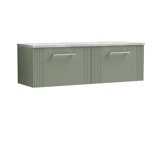 Nuie Deco Satin Green 1200 Wall Hung Double Vanity & Laminate Worktop Bellato Grey