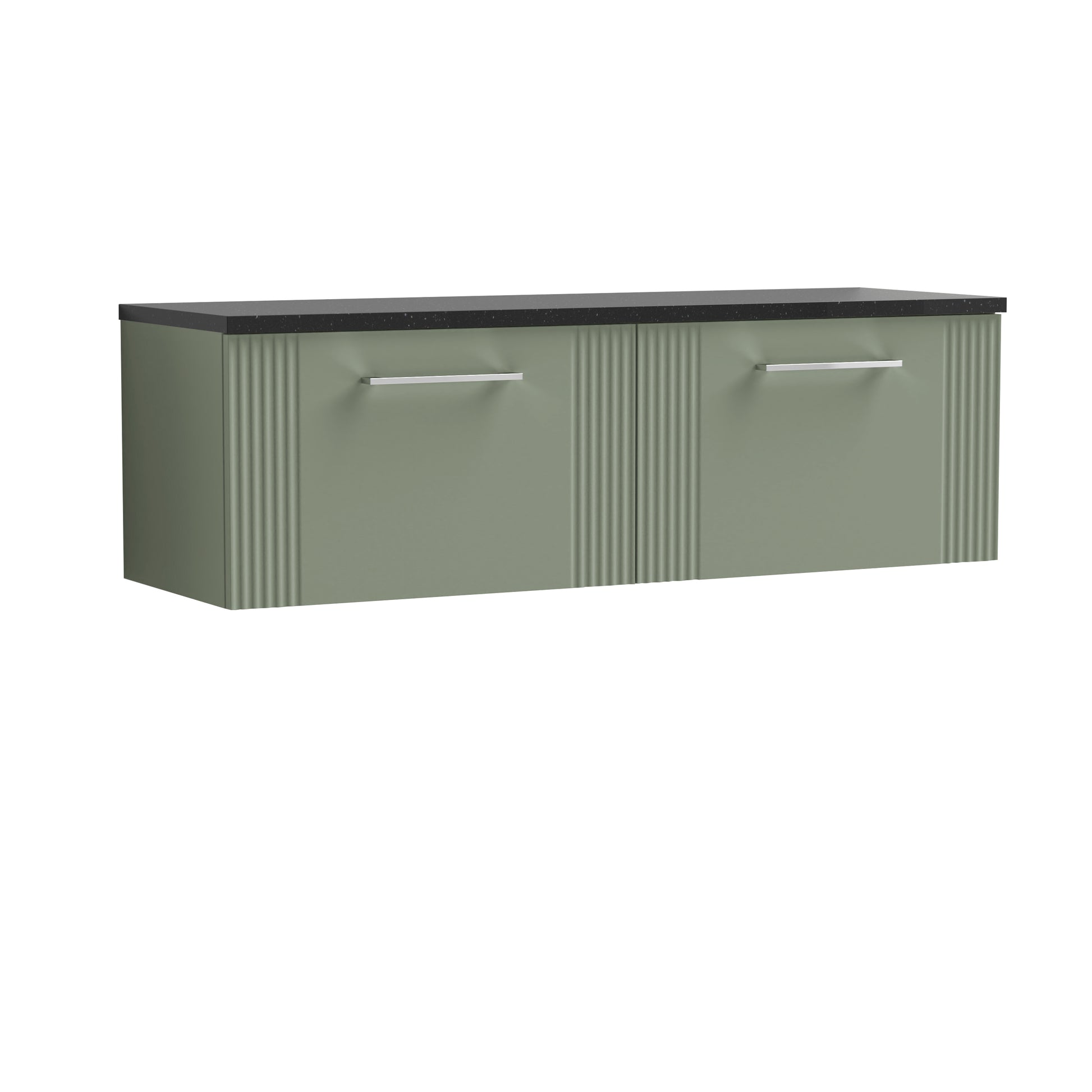 Nuie Deco Satin Green 1200 Wall Hung Double Vanity & Laminate Worktop Sparkling Black