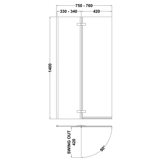 Nuie L-Shaped Hinged Bath Screen