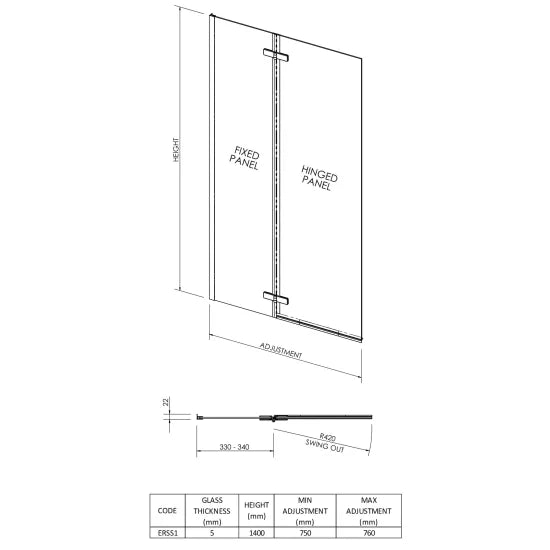 Nuie Square Hinged Bath Screen