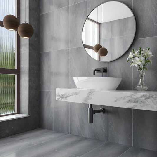 Etna Anthracite Grey Stone Effect Tile 330x660mm