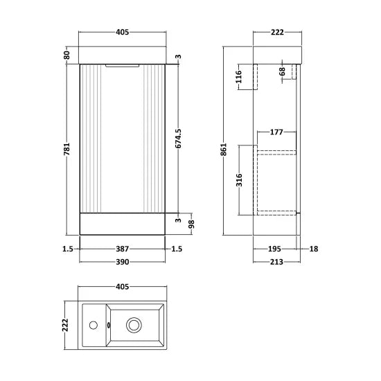 Nuie Deco 400mm Satin White Floor Standing Cabinet & Basin