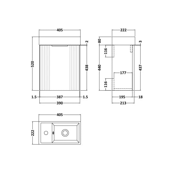 Nuie Deco 400mm Wall Hung Cabinet Satin Blue & Basin