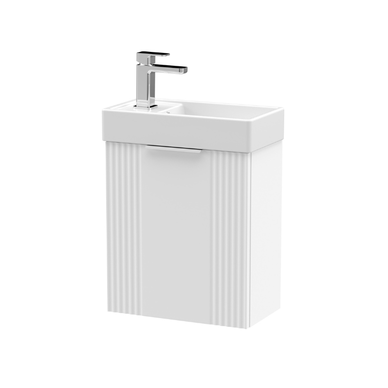 Nuie Deco 400mm Wall Hung Cabinet Satin White & Basin